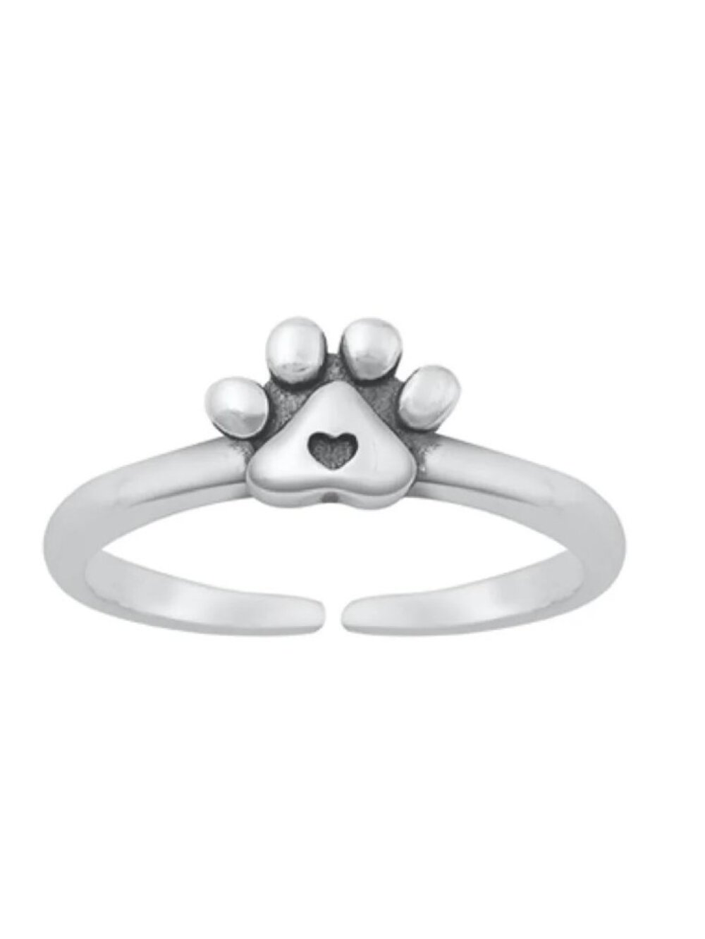 NWT- Sterling Silver (925) Adjustable Toe Ring, Paw Print with Heart